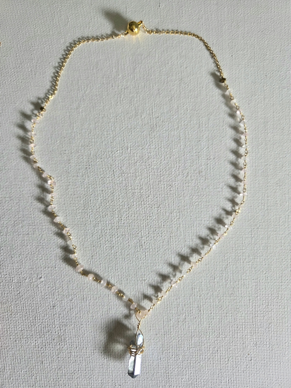 Rose Quartz Hydro Beaded Necklace with Crystal Pendant